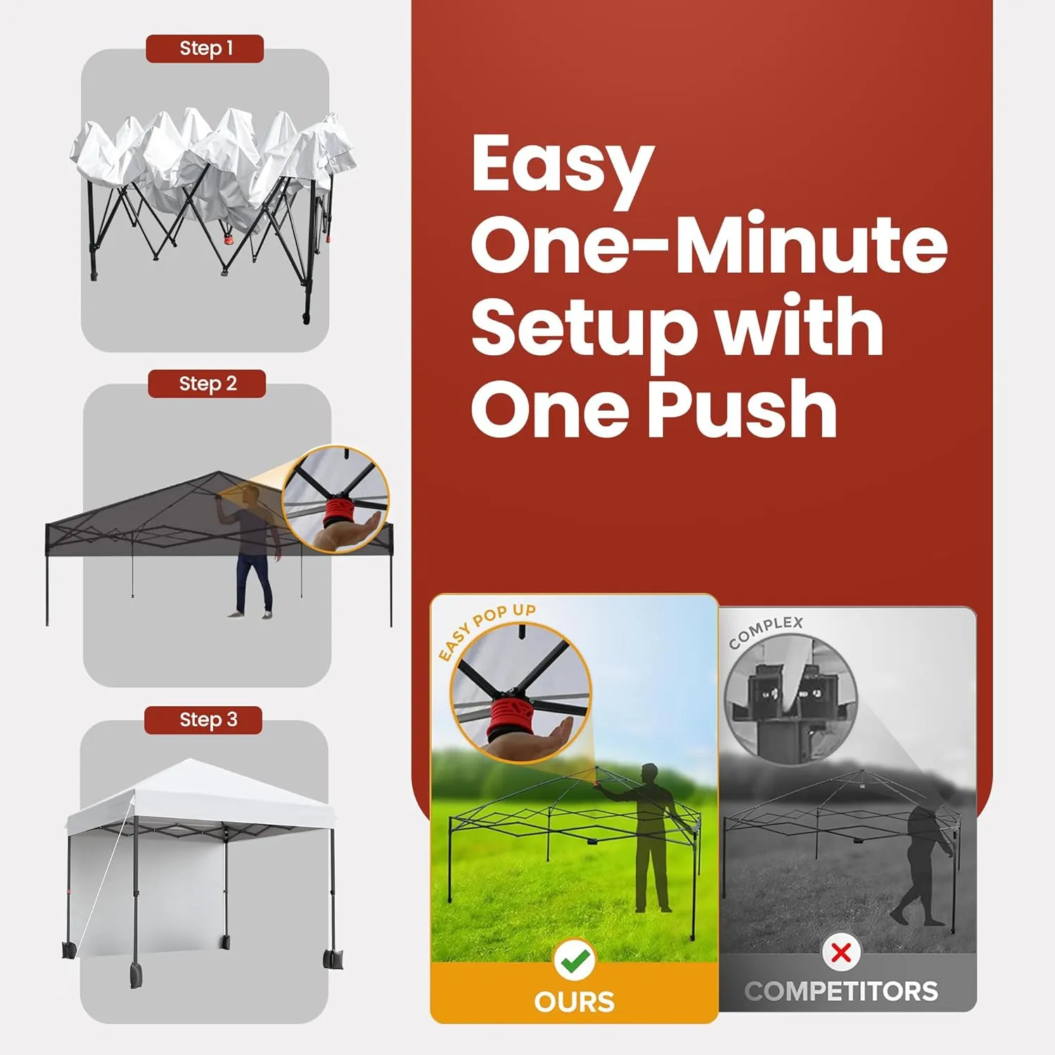 10x10 Pop Up Canopy Tent, One Press Instant Up, Canopy Tent 10x10 with Removable Sidewall, Bonus 4 Ropes, 8 Stakes Outdoor Tent (Blue)