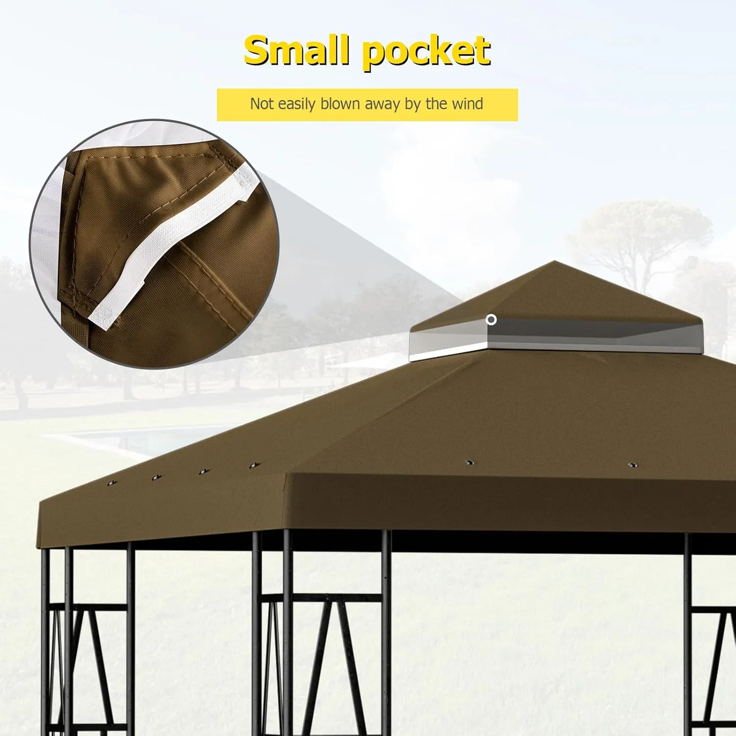10'x10' Replacement Canopy Top Cover Only for Gazebo, Double Tiered Gazebo Covers for Outdoor Patio Garden Canopy Upgraded 2025 (Brown)