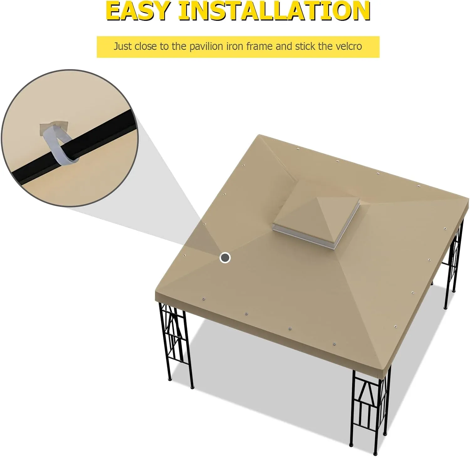 10'x10' Replacement Canopy Top Cover Only for Gazebo, Double Tiered Gazebo Covers for Outdoor Patio Garden Canopy Upgraded 2025 (Khaki)