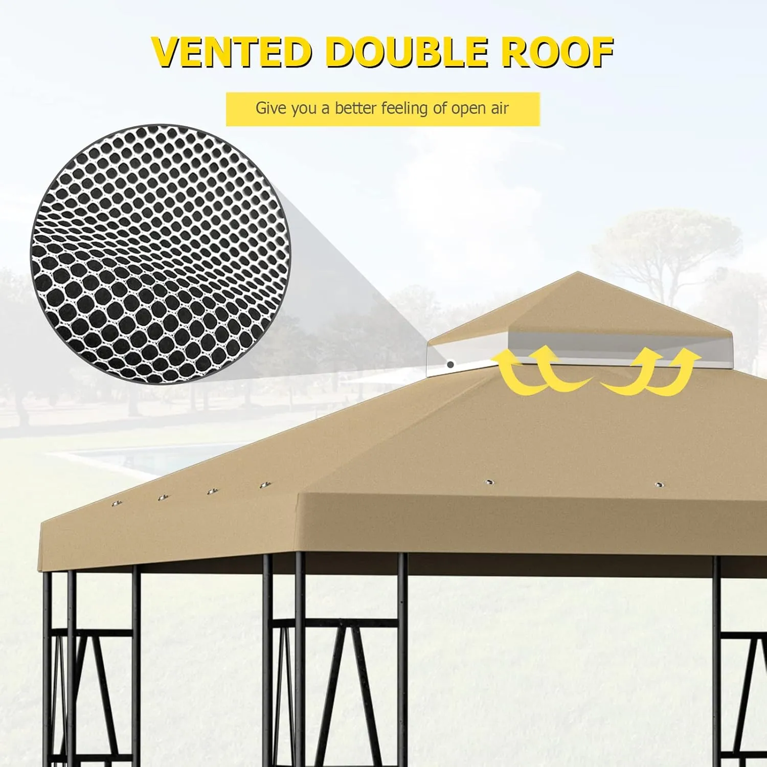 10'x10' Replacement Canopy Top Cover Only for Gazebo, Double Tiered Gazebo Covers for Outdoor Patio Garden Canopy Upgraded 2025 (Khaki)