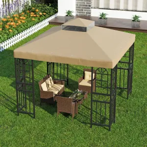 10'x10' Replacement Canopy Top Cover Only for Gazebo, Double Tiered Gazebo Covers for Outdoor Patio Garden Canopy Upgraded 2025 (Khaki)