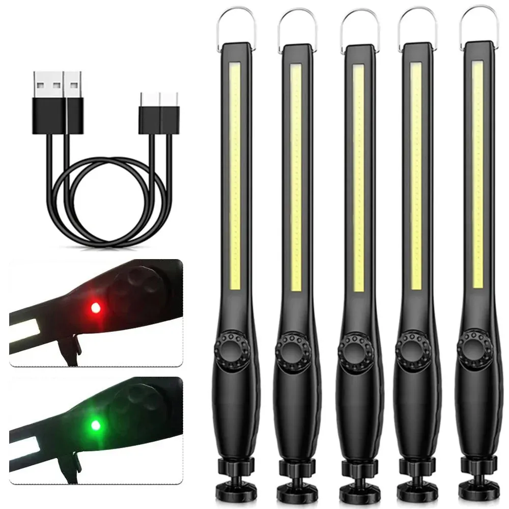 1/10pcs LED Flashlight Magnetic Work Light USB Rechargeable Torch Hook Portable Lantern