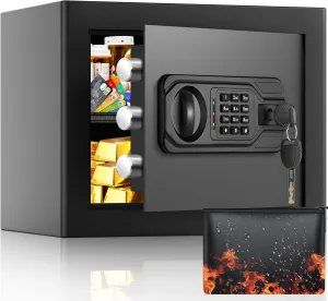 1.2 Cu Ft Home Safe Fireproof Waterproof, Small Fireproof Safe with Keypad and Removable Shelf, Digital Home Security Safety Box for Money Firearm Medicines Valuables