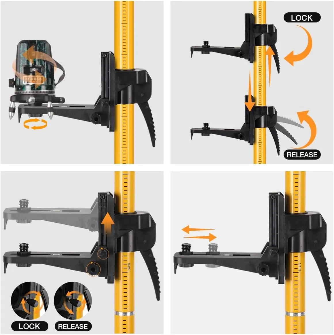 12 Ft./3.7M Professional Lasers Level Pole with Tripod, Adjustable Telescoping Pole for Leveling Tools, Multi-functional Fine-tuning Bracket with 1/4” and 5/8” Thread Adapters, Includes Carrying Bag
