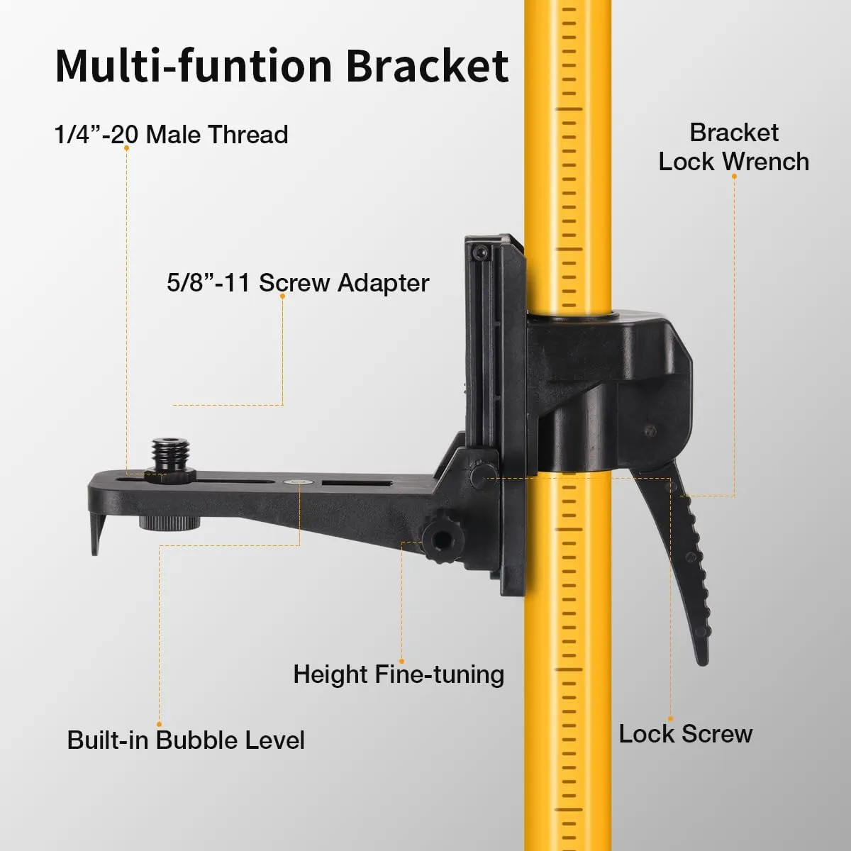 12 Ft./3.7M Professional Lasers Level Pole with Tripod, Adjustable Telescoping Pole for Leveling Tools, Multi-functional Fine-tuning Bracket with 1/4” and 5/8” Thread Adapters, Includes Carrying Bag