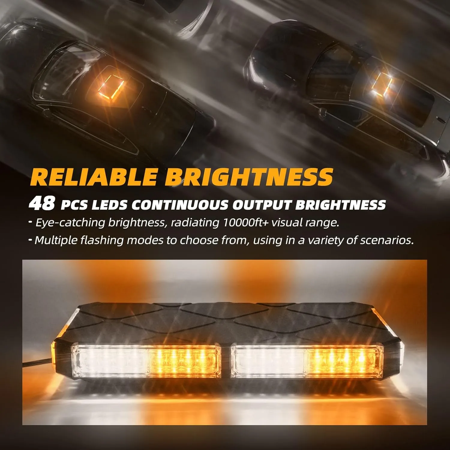 12 Inch Roof Top Beacon Emergency Strobe Lights w/Magnetic Base, Mini LED Warning Traffic Hazard Caution Light Bar for Construction Work Trucks Towing Vehicles Snow Plow (Amber/White)