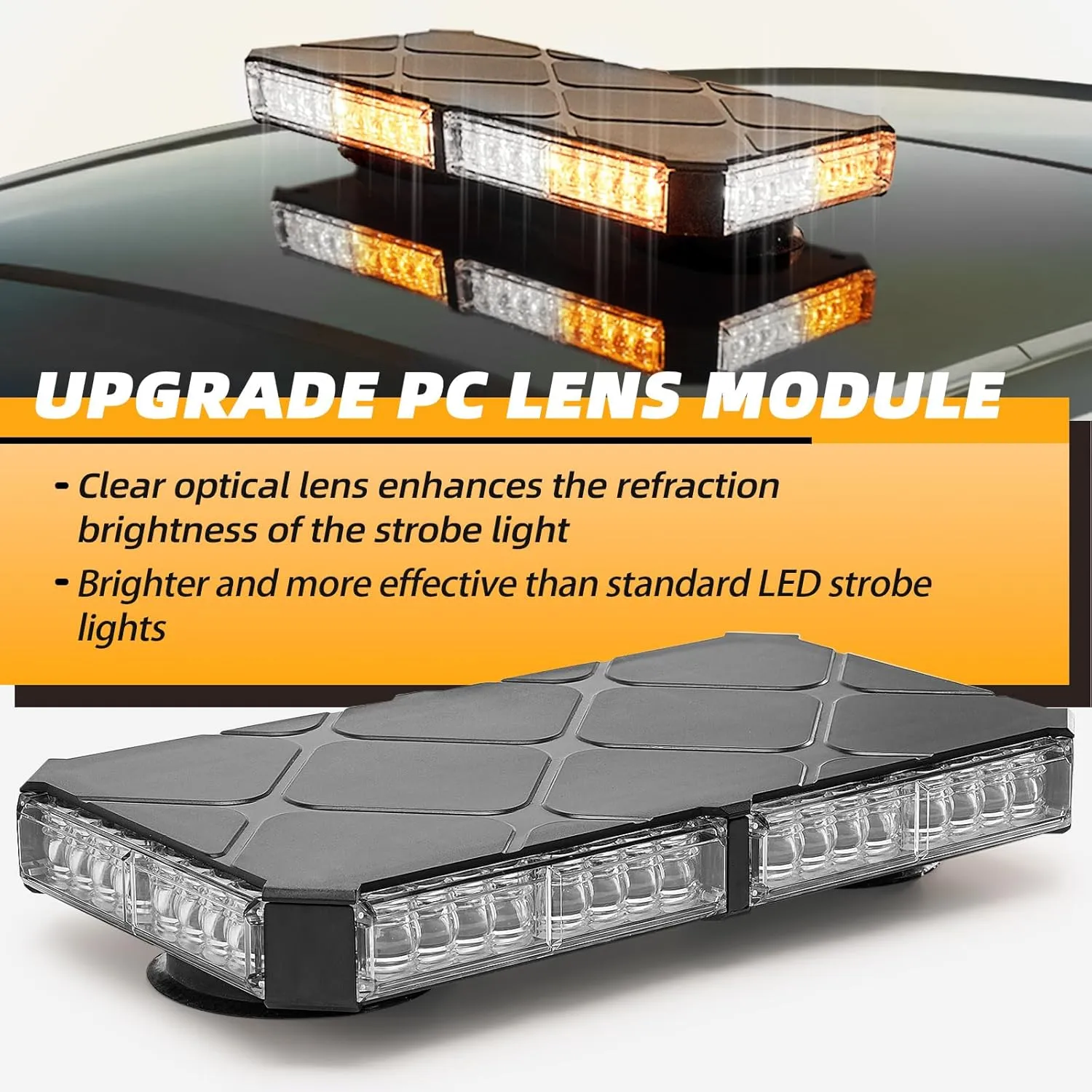 12 Inch Roof Top Beacon Emergency Strobe Lights w/Magnetic Base, Mini LED Warning Traffic Hazard Caution Light Bar for Construction Work Trucks Towing Vehicles Snow Plow (Amber/White)