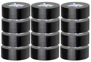 12 Pack Black Duct Tape Bulk 2 inch 60 Yards Each,Strong No Residue Heavy Duty Duct Tape, All-Weather, Tear by Hand, Waterproof Tape for Indoor Outdoor Use,Multi Purpose Home Repair