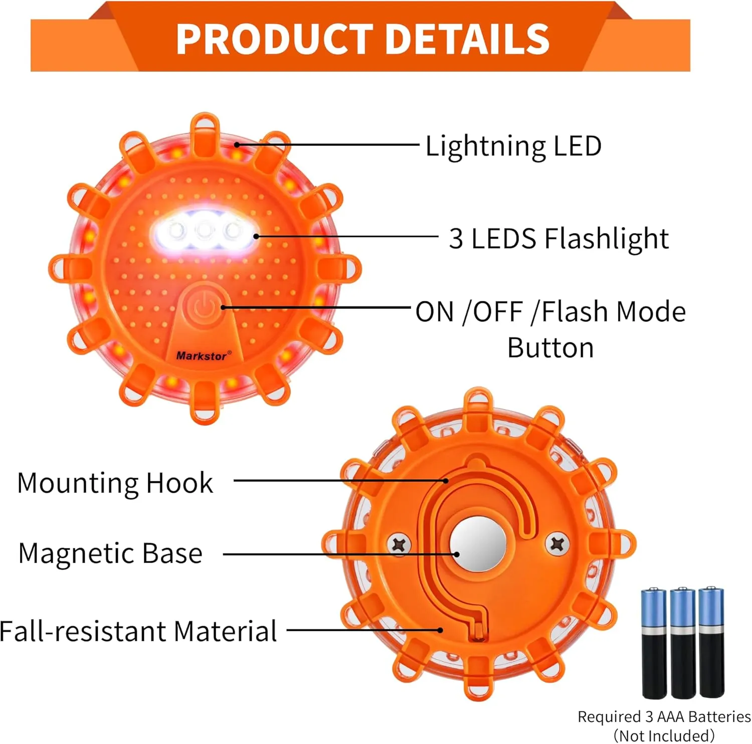 12 Pack of LED Road Flares Waterproof Road Emergency Lights Beacon Kit For Cars Truck Boats With Hook, Amber LED Flares Warning Roadside Lights Disc (Battery Not Included)