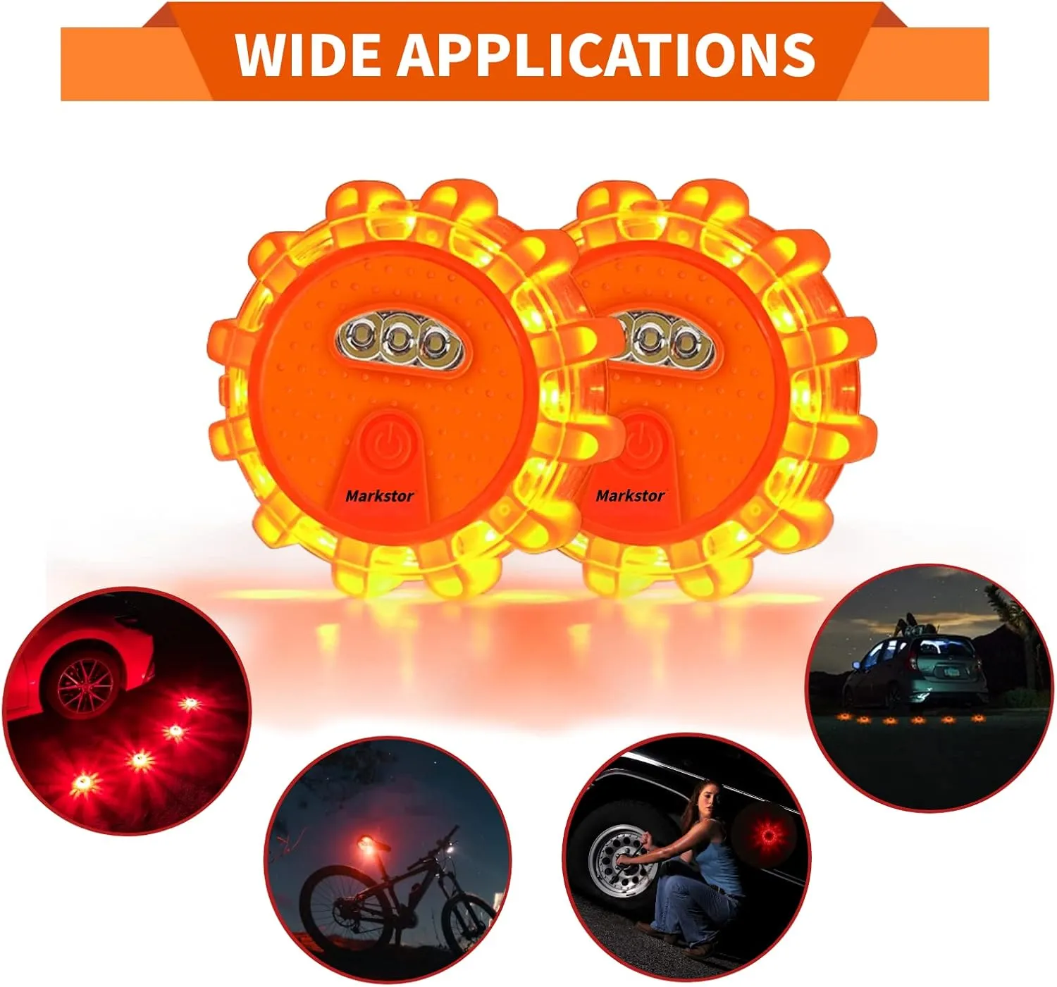 12 Pack of LED Road Flares Waterproof Road Emergency Lights Beacon Kit For Cars Truck Boats With Hook, Amber LED Flares Warning Roadside Lights Disc (Battery Not Included)