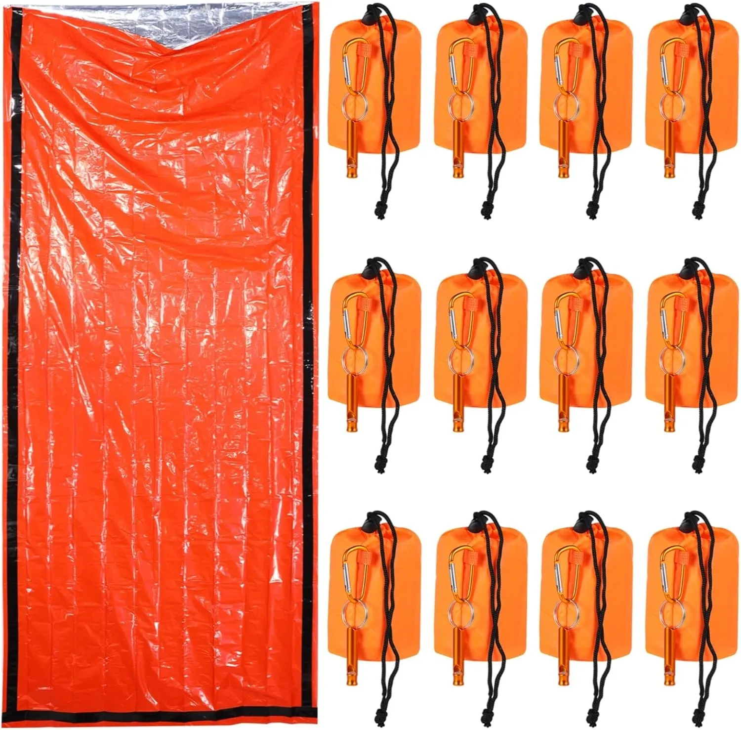 12 Sets Emergency Sleeping Bag, Survival Sleeping Bags with Whistle, 84"x 36" Portable Survival Bivy Sack, Waterproof Thermal Survival Blanket Survival Bag for Outdoor Camping Hiking Climbing