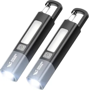 1200mAh Portable Torch LED Work Light, COB Side G1 Flash Light, 3 Modes Zoomable Focus White Waterproof Powerful Super Bright EDC, Outdoor Emergency, Mini-Rechargeable, Camping Flashlight (2, Black)