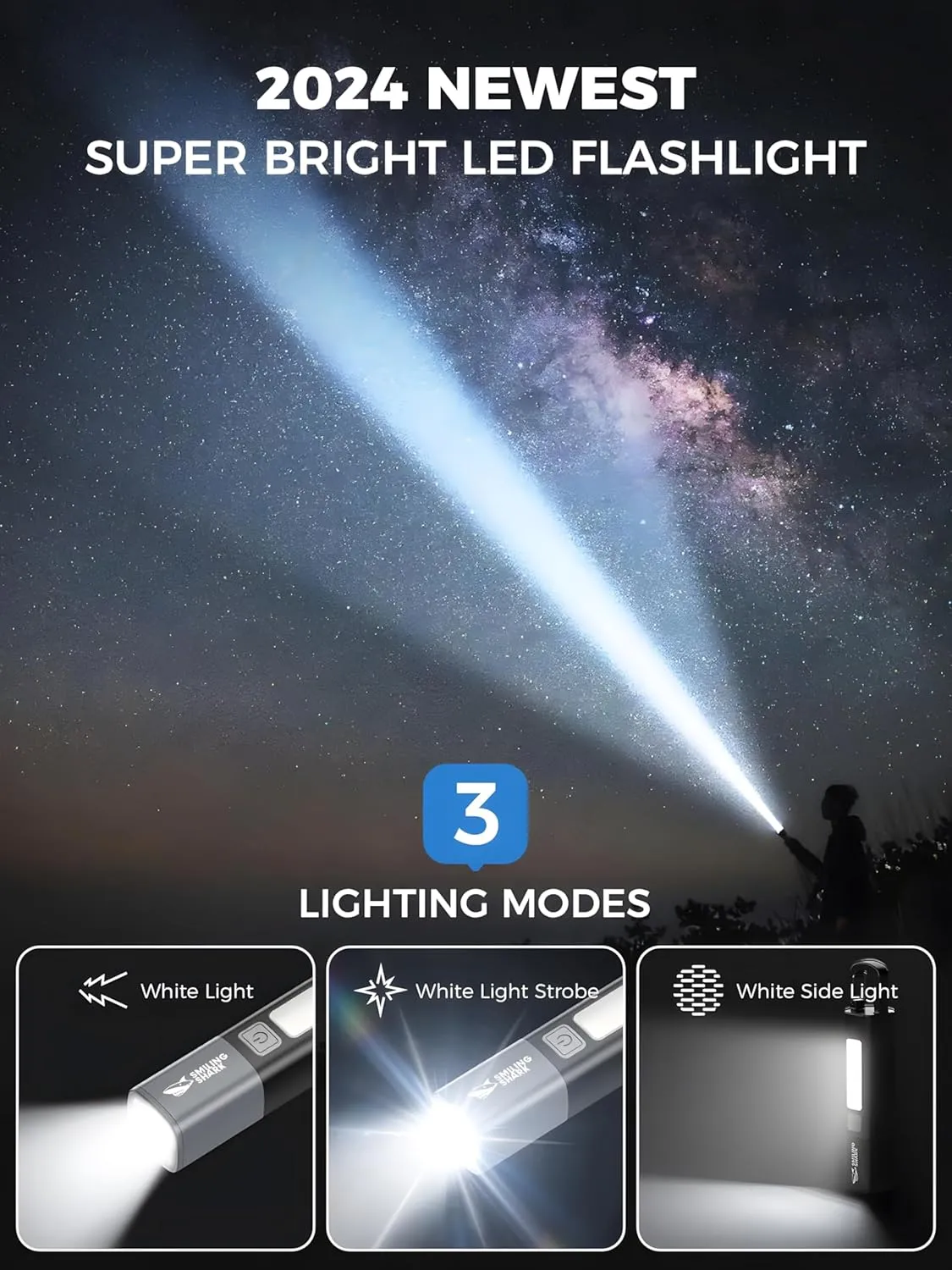 1200mAh Portable Torch LED Work Light, COB Side G1 Flash Light, 3 Modes Zoomable Focus White Waterproof Powerful Super Bright EDC, Outdoor Emergency, Mini-Rechargeable, Camping Flashlight (2, Black)
