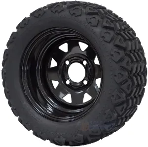 12" Black Steel Golf Cart Wheels and 20x10-12" All Terrain Tires - Set of 4