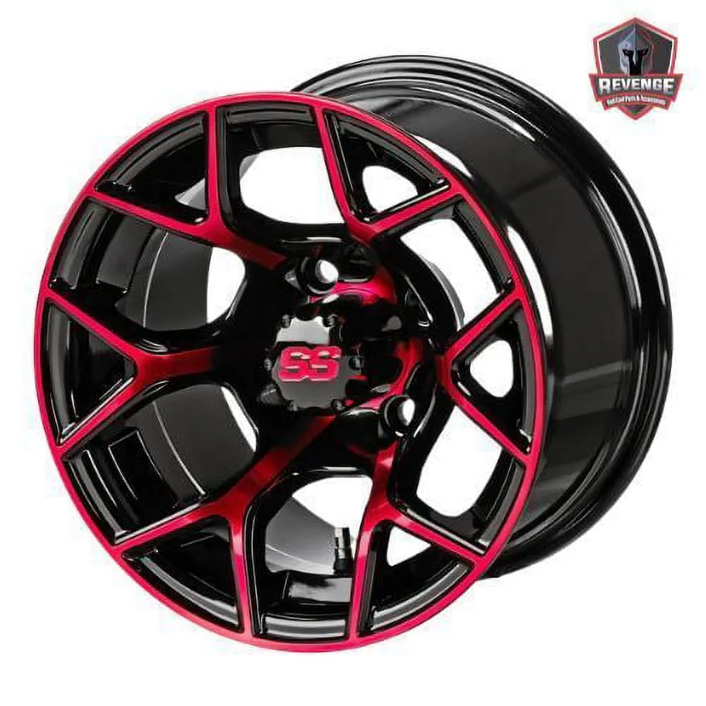 12" Ninja Red & Black Golf Cart Wheels on Tires Combo (20x10-12) Set of 4