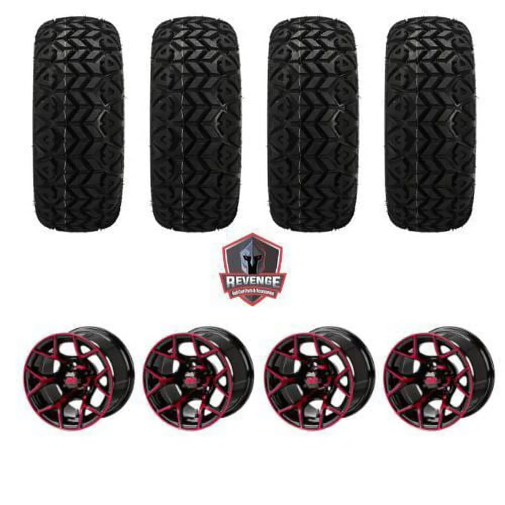 12" Ninja Red & Black Golf Cart Wheels on Tires Combo (20x10-12) Set of 4