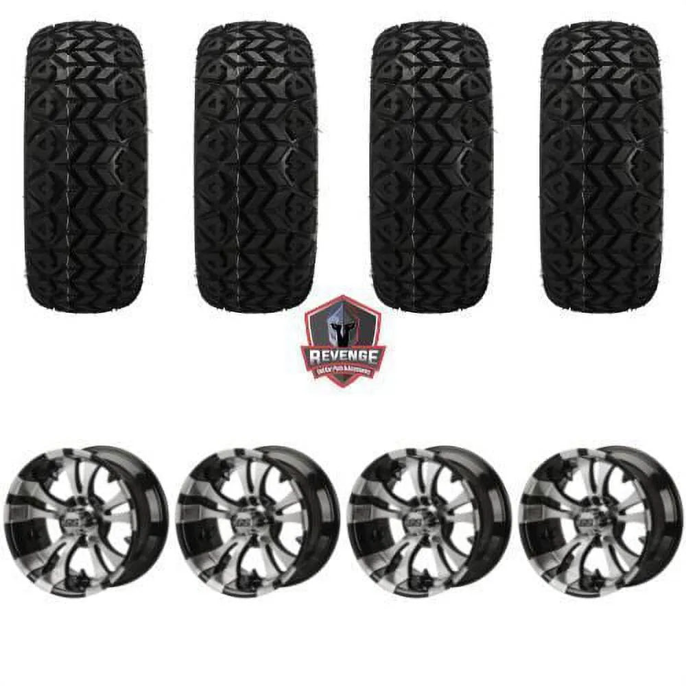 12" Warlock Machined Black Golf Cart Wheels and Tires Combo (20x10-12) Set of 4
