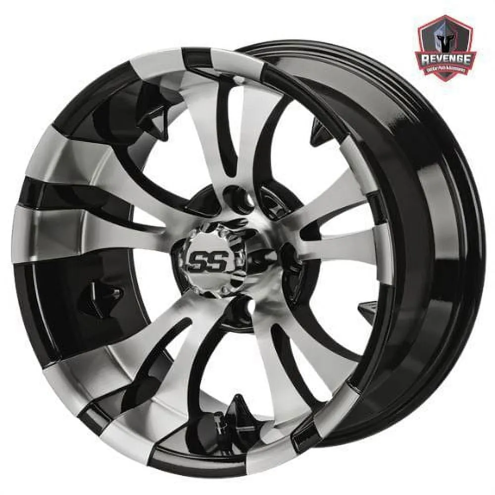 12" Warlock Machined Black Golf Cart Wheels and Tires Combo (20x10-12) Set of 4