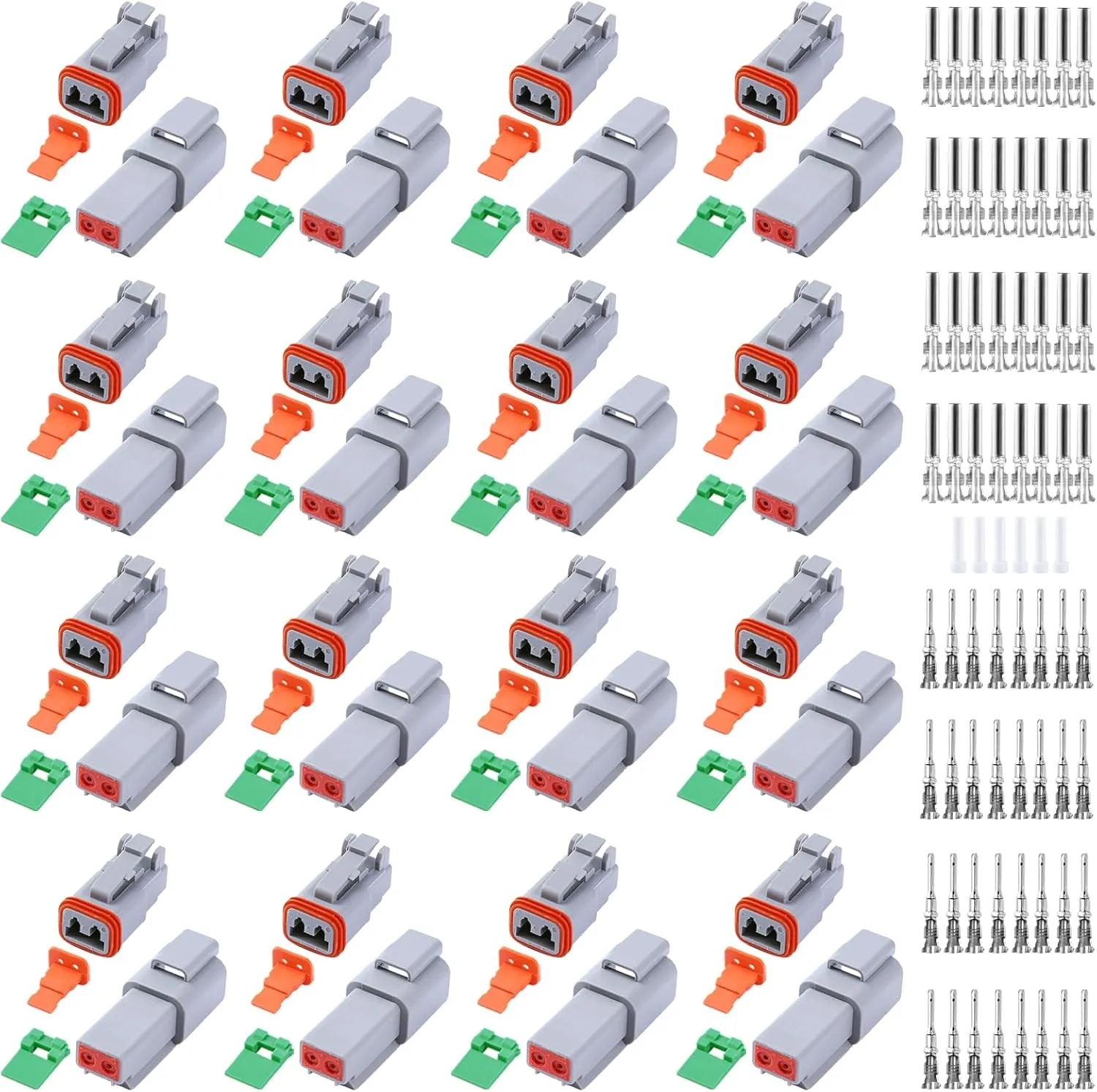 134 PCS Deutsch DT Grey 2 Pin Connectors 16 Set, Waterproof Electrical Wire Connector with Stamped Contacts and Seal Plug for Truck, Off-Road Vehicles, Construction, Agriculture, Motorcycle Wiring