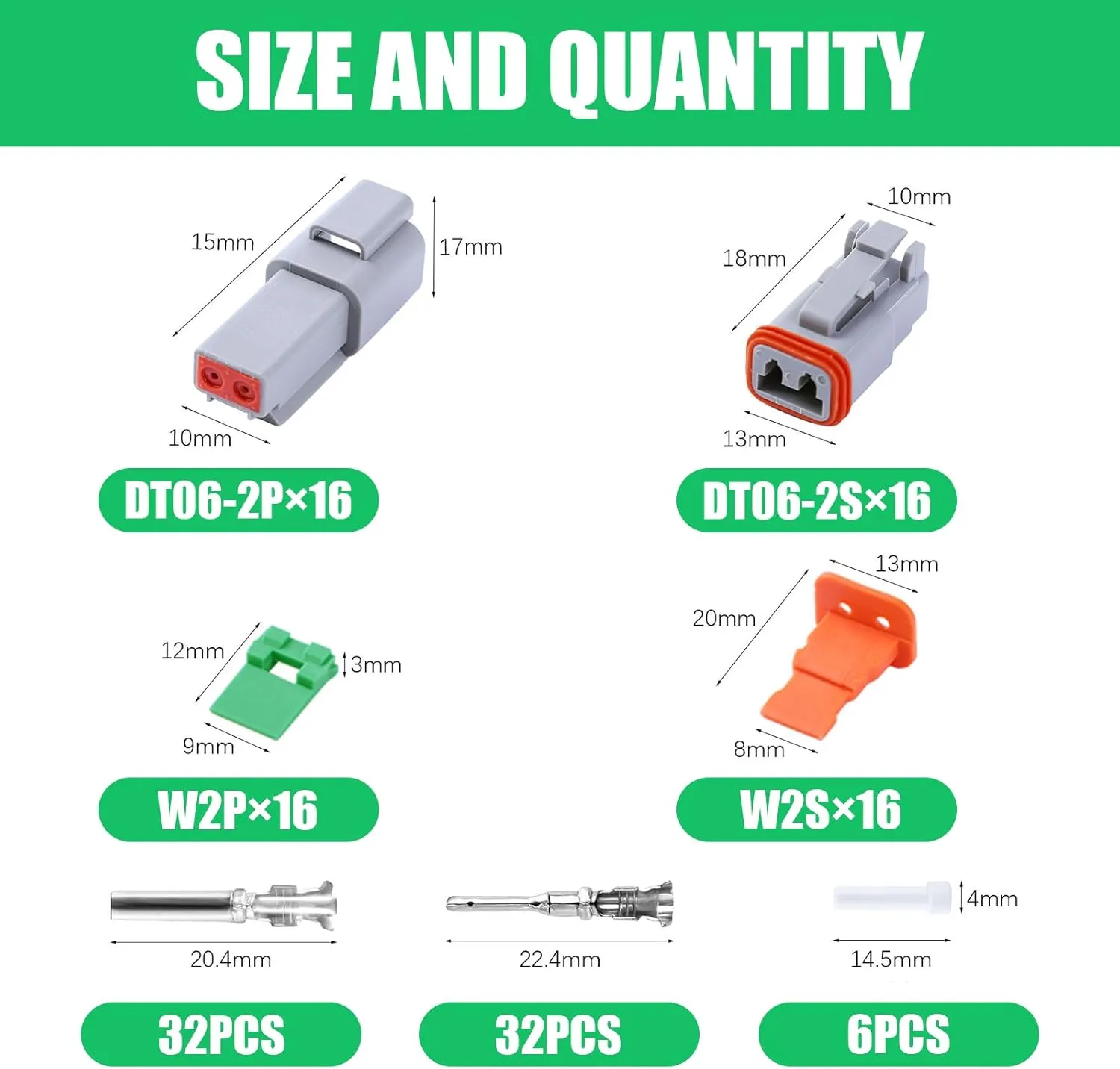 134 PCS Deutsch DT Grey 2 Pin Connectors 16 Set, Waterproof Electrical Wire Connector with Stamped Contacts and Seal Plug for Truck, Off-Road Vehicles, Construction, Agriculture, Motorcycle Wiring