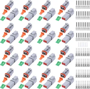 134 PCS Deutsch DT Grey 2 Pin Connectors 16 Set, Waterproof Electrical Wire Connector with Stamped Contacts and Seal Plug for Truck, Off-Road Vehicles, Construction, Agriculture, Motorcycle Wiring