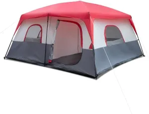 14-Person Camping Tent, Mosquito Repellent Waterproof Windproof Family Tent, Double Layer, Easy Set Up, Portable with Carry Bag, for All Seasons - Red and White, SY-LHJ4-68248366