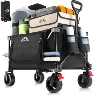 150L Wagon Cart Foldable, Heavy Duty Collapsible Utility Wagon with 220lbs Capacity, All-Terrain Beach Wheels, Portable Garden Cart for Camping, Sports, Outdoor, Shopping, Black