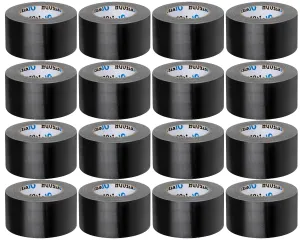 16 Pack Black Duct Tape - 2 Inch Heavy Duty 30 Yards Each, Strong No Residue All-Weather Tape, Tear by Hand, Multi-Use for Indoor & Outdoor Repairs, Industrial, Professional Use