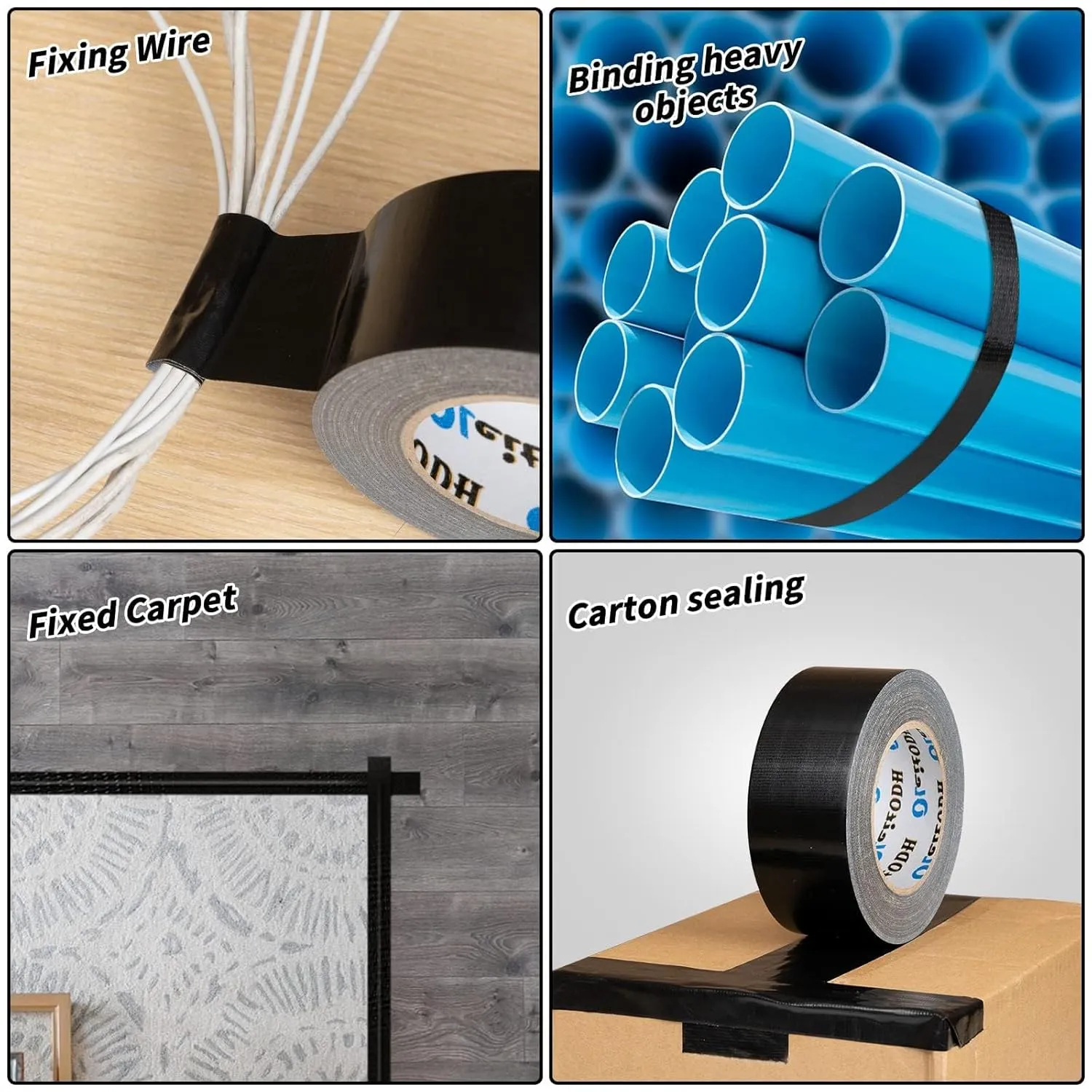 16 Pack Black Duct Tape - 2 Inch Heavy Duty 30 Yards Each, Strong No Residue All-Weather Tape, Tear by Hand, Multi-Use for Indoor & Outdoor Repairs, Industrial, Professional Use