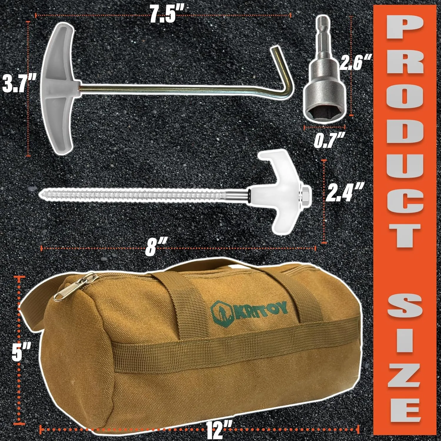 16 Pack Tent Stakes Heavy Duty - 8" Ground Anchors Screw in - Camping Stakes with Grow in The Dark Heads - Metal Threaded Tent Spikes with 1 Hex Head Driver, 1Stopper T Pull Hook and Storage Bag