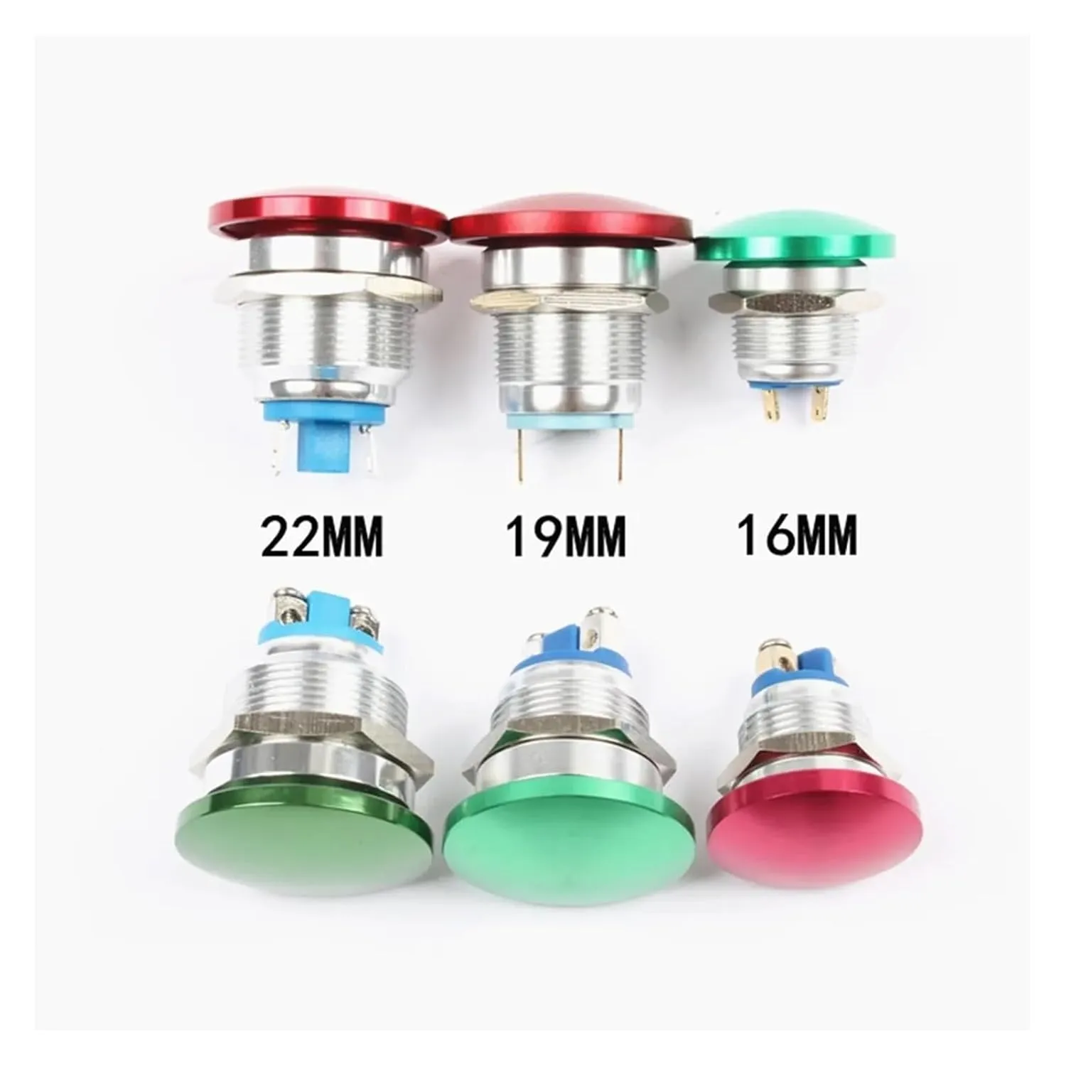 16/19/22mm Metal Aluminum Switch Push Button Mushroom Emergency Stop Push Button Waterproof Switch momentary 1NO 16MG/L.F.C(Green,22_Screw FEET)