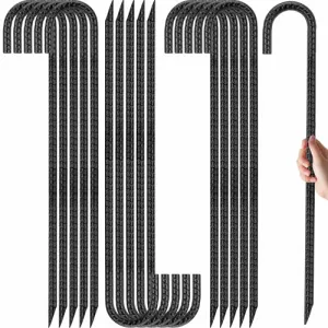 16pcs Galvanized Steel J Hook Rebar Stakes-16"x0.4" Ground Anchors