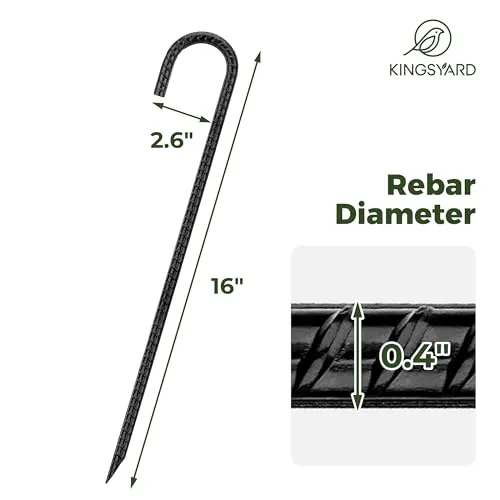 16pcs Galvanized Steel J Hook Rebar Stakes-16"x0.4" Ground Anchors