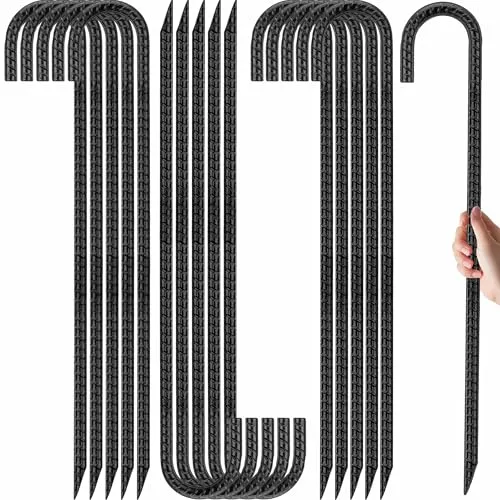 16pcs Galvanized Steel J Hook Rebar Stakes-16"x0.4" Ground Anchors