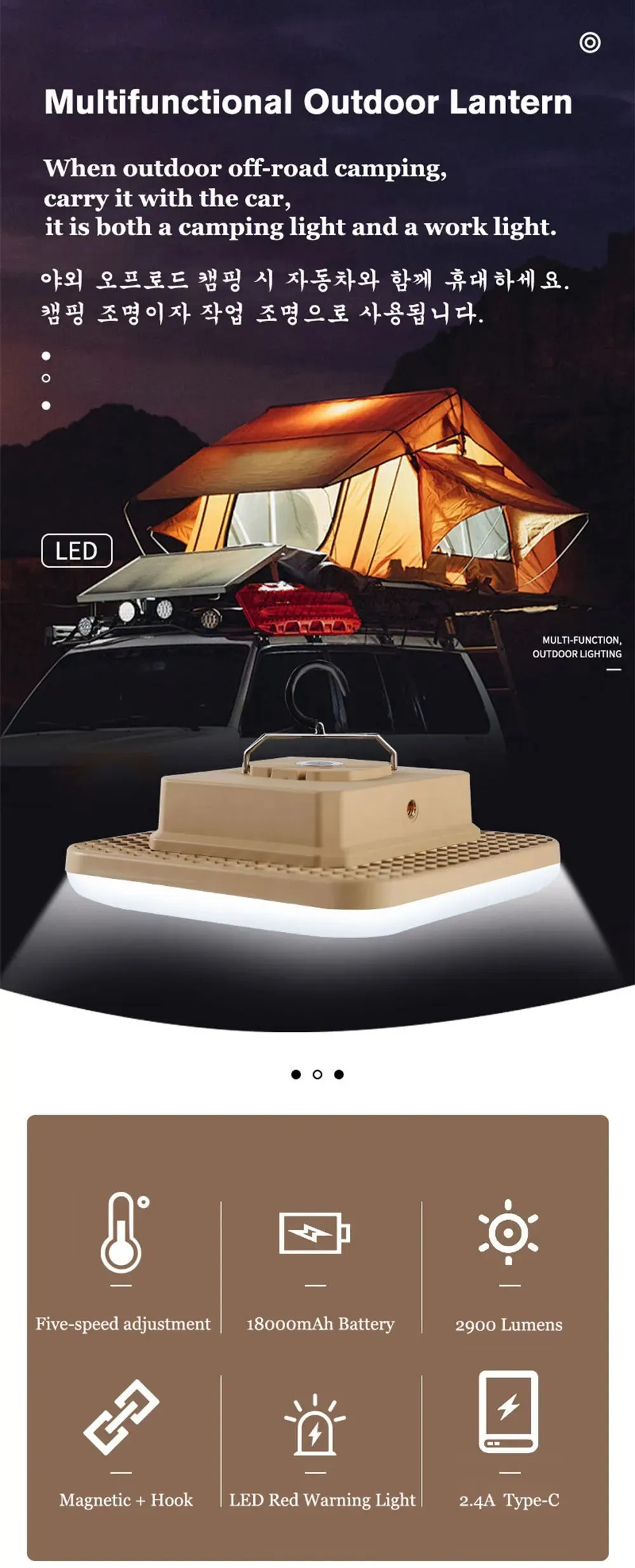 18,000mAh 100W LED Camping Lantern - Rechargeable Magnetic Torch & Tent Light for Emergencies & Work