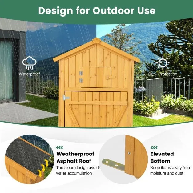 180.5CM Tall Outdoor Storage Shed with Lockable Doors and Foldable Table
