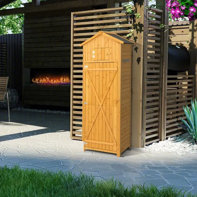 180.5CM Tall Outdoor Storage Shed with Lockable Doors and Foldable Table