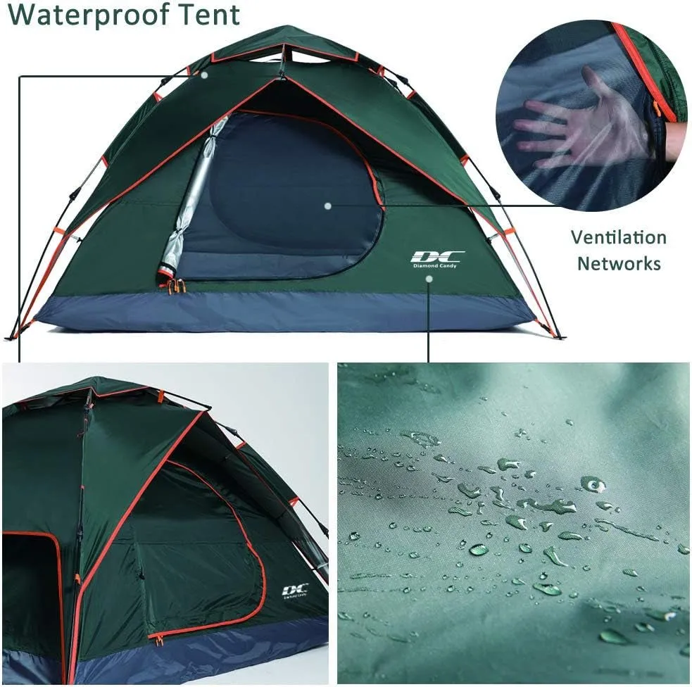 2-3 Person Pop Up Camping Tent, 3000Mm Waterproof, Instant Setup