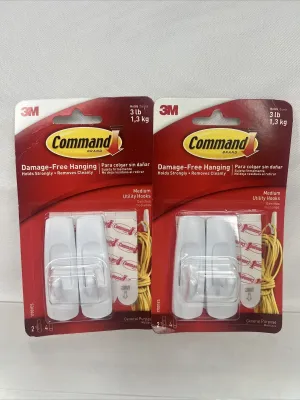 (2) Command Medium Utility Hooks 17001 Reusable Damage Free Hanging White 2pk