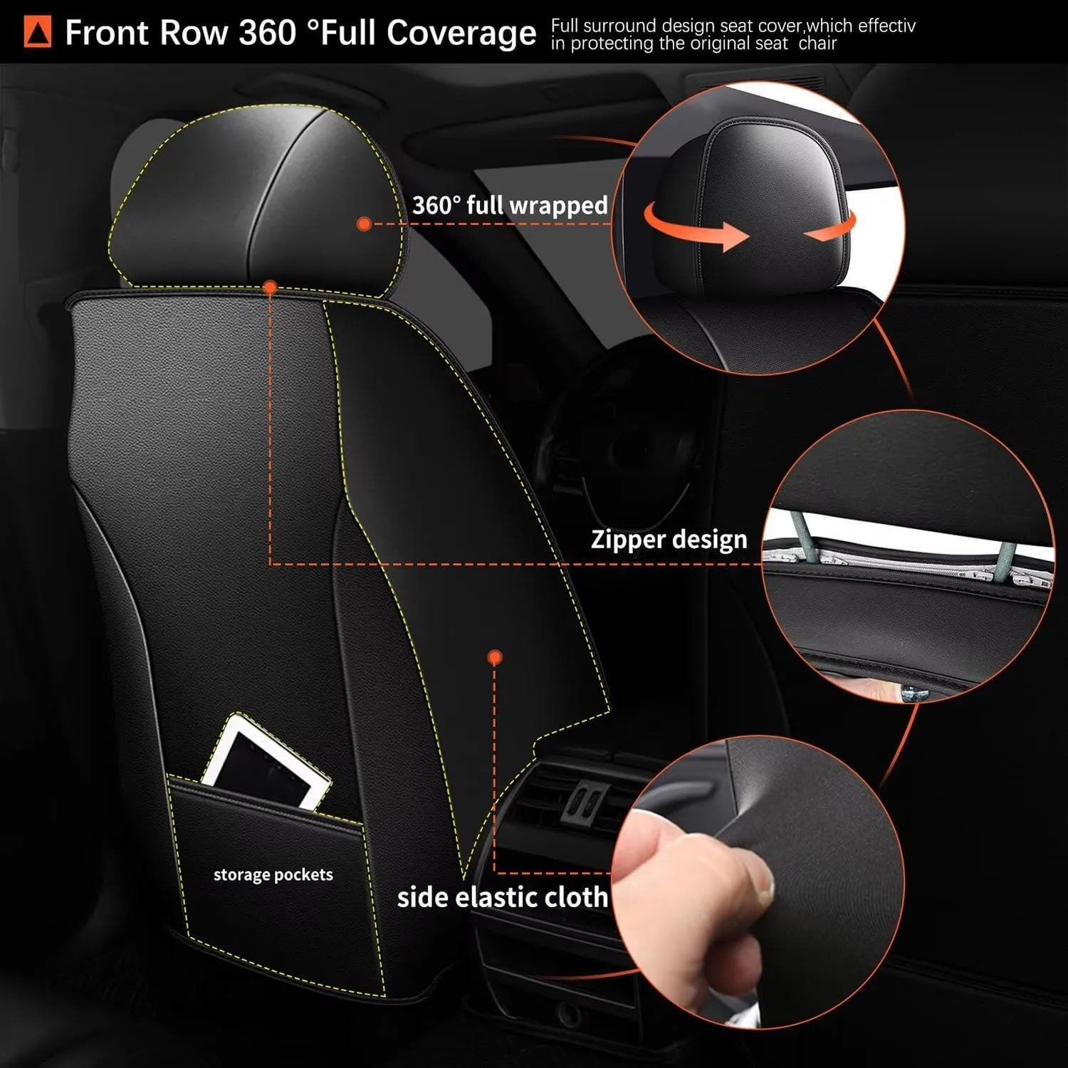 2 Front Car Seat Covers Fit for Chevy/Chevrolet Suburban 2009-2023 2024 2025 Ice Silk Leather Breathable Waterproof Automotive Seat Cushion Compatible Airbag (2 Seats & Black)