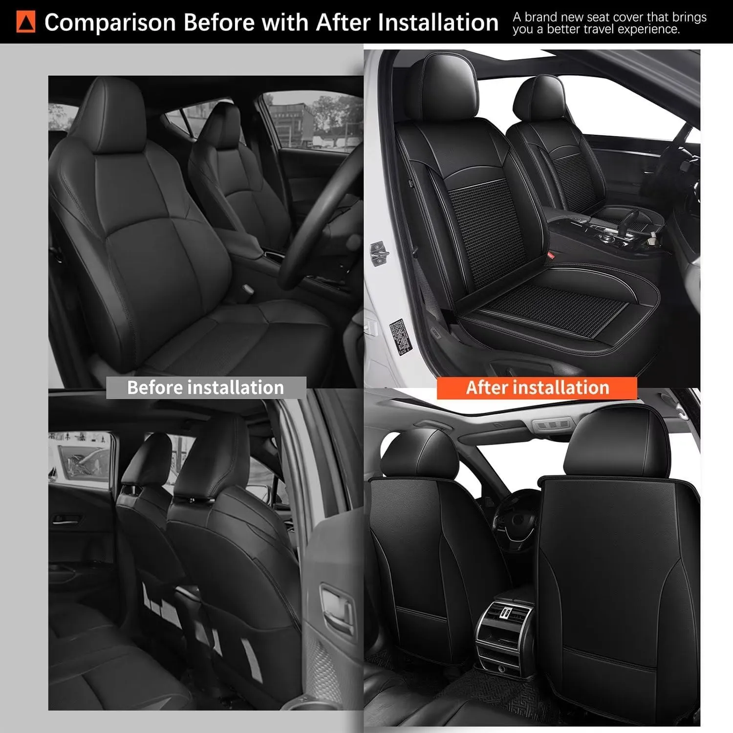 2 Front Car Seat Covers Fit for Chevy/Chevrolet Suburban 2009-2023 2024 2025 Ice Silk Leather Breathable Waterproof Automotive Seat Cushion Compatible Airbag (2 Seats & Black)