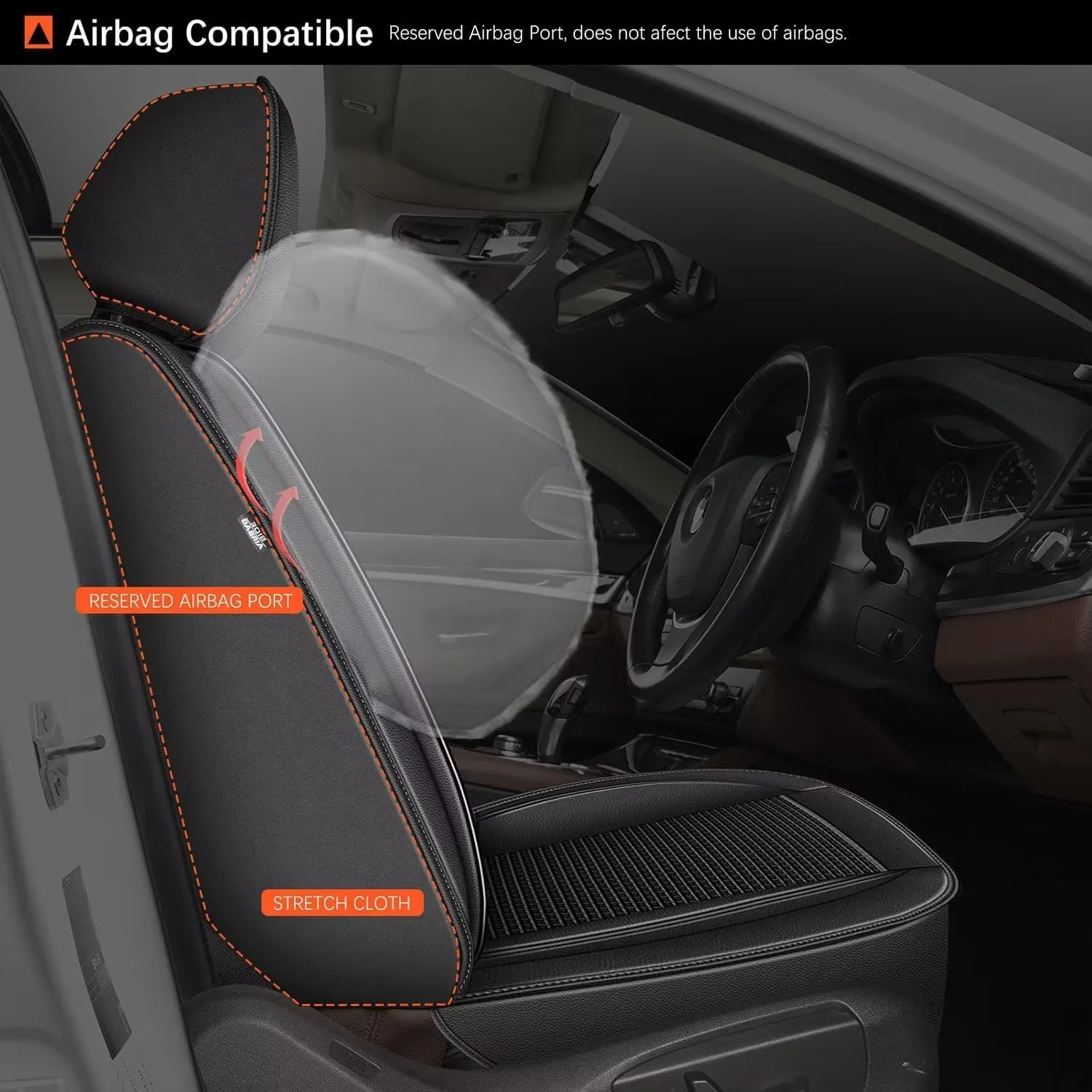 2 Front Car Seat Covers Fit for Chevy/Chevrolet Suburban 2009-2023 2024 2025 Ice Silk Leather Breathable Waterproof Automotive Seat Cushion Compatible Airbag (2 Seats & Black)
