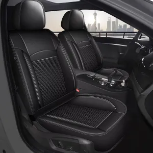 2 Front Car Seat Covers Fit for Chevy/Chevrolet Suburban 2009-2023 2024 2025 Ice Silk Leather Breathable Waterproof Automotive Seat Cushion Compatible Airbag (2 Seats & Black)