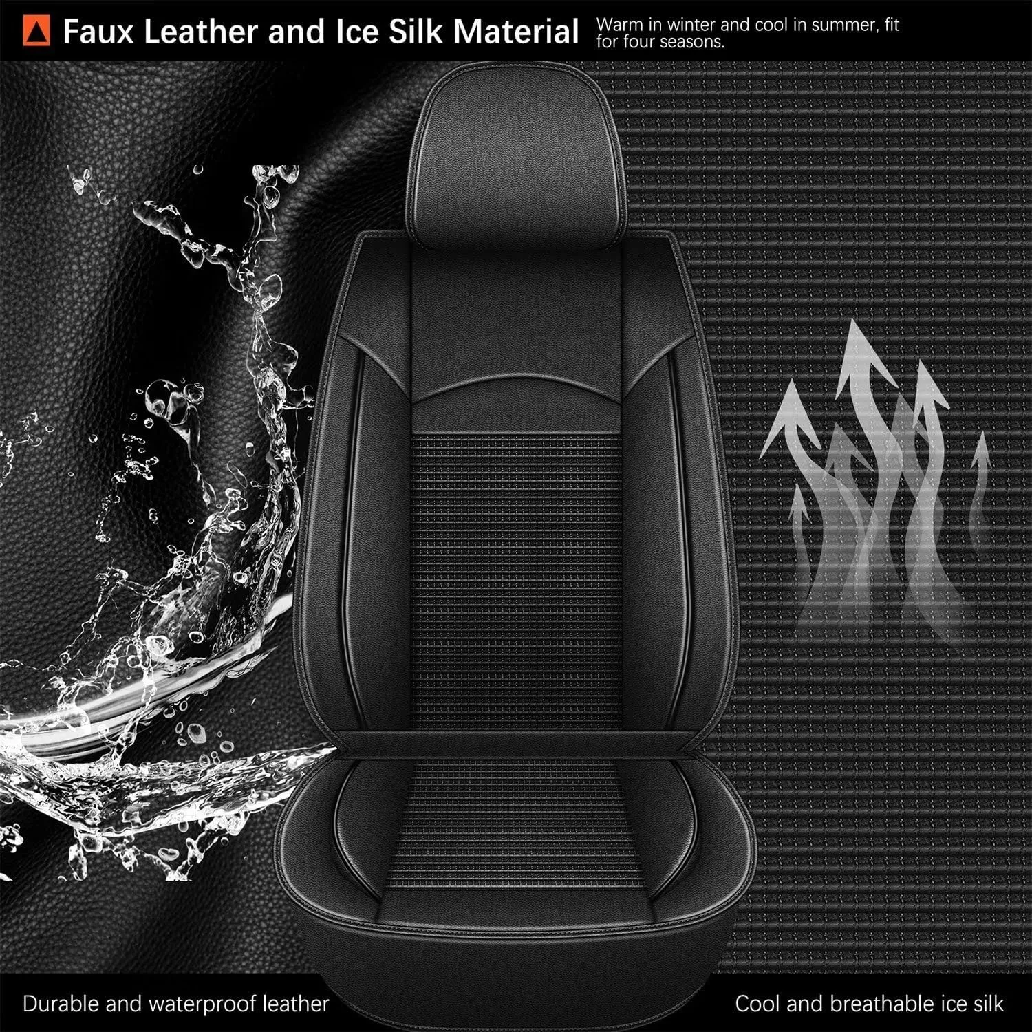 2 Front Car Seat Covers Fit for Chevy/Chevrolet Suburban 2009-2023 2024 2025 Ice Silk Leather Breathable Waterproof Automotive Seat Cushion Compatible Airbag (2 Seats & Black)