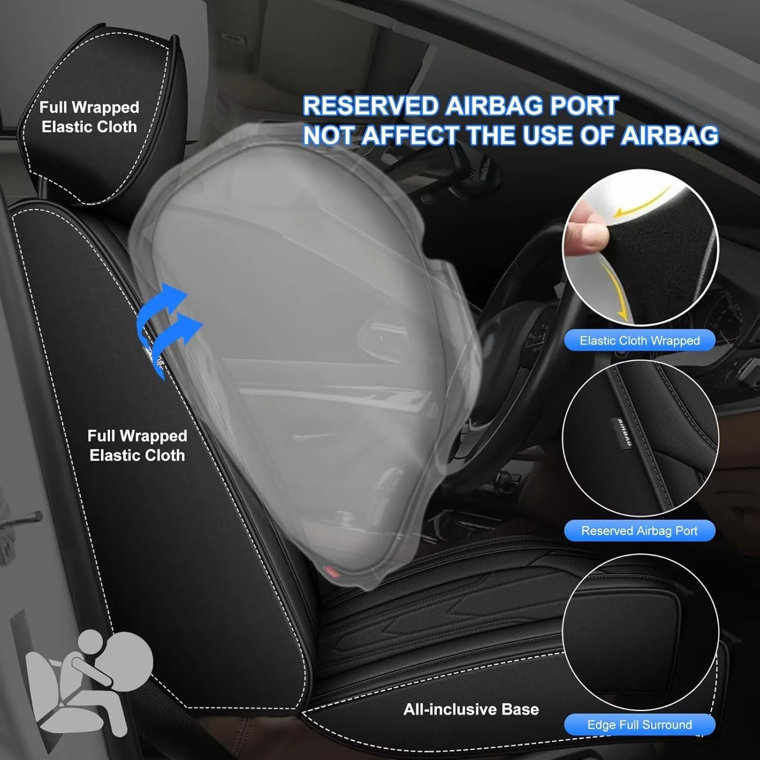 2 Front Seat Covers Fit for Jeep Renegade 2015-2023, Premium Leather Car Seat Covers, Waterproof & Airbag-Compatible Seat Cushion Automotive Seat Protectors(2 Seats, Black)