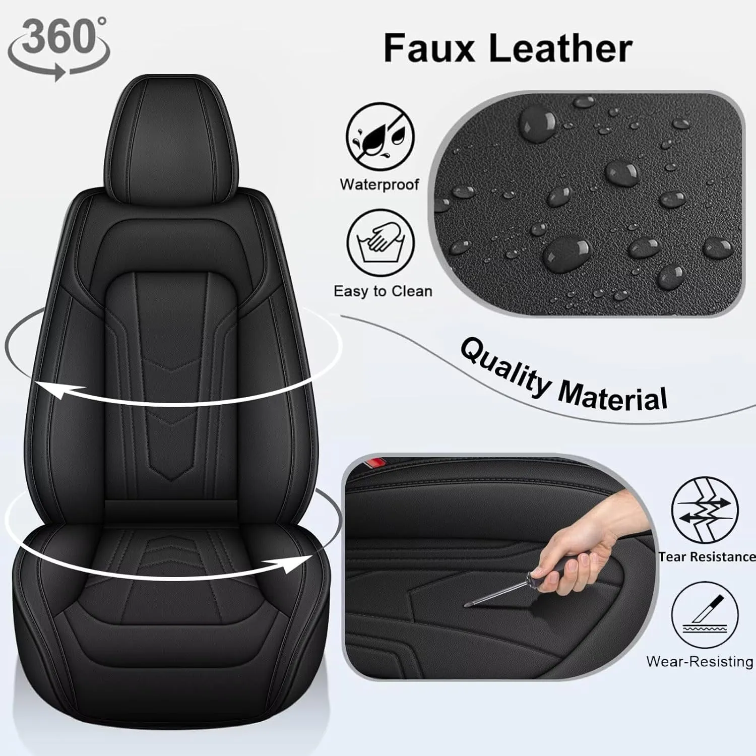 2 Front Seat Covers Fit for Jeep Renegade 2015-2023, Premium Leather Car Seat Covers, Waterproof & Airbag-Compatible Seat Cushion Automotive Seat Protectors(2 Seats, Black)