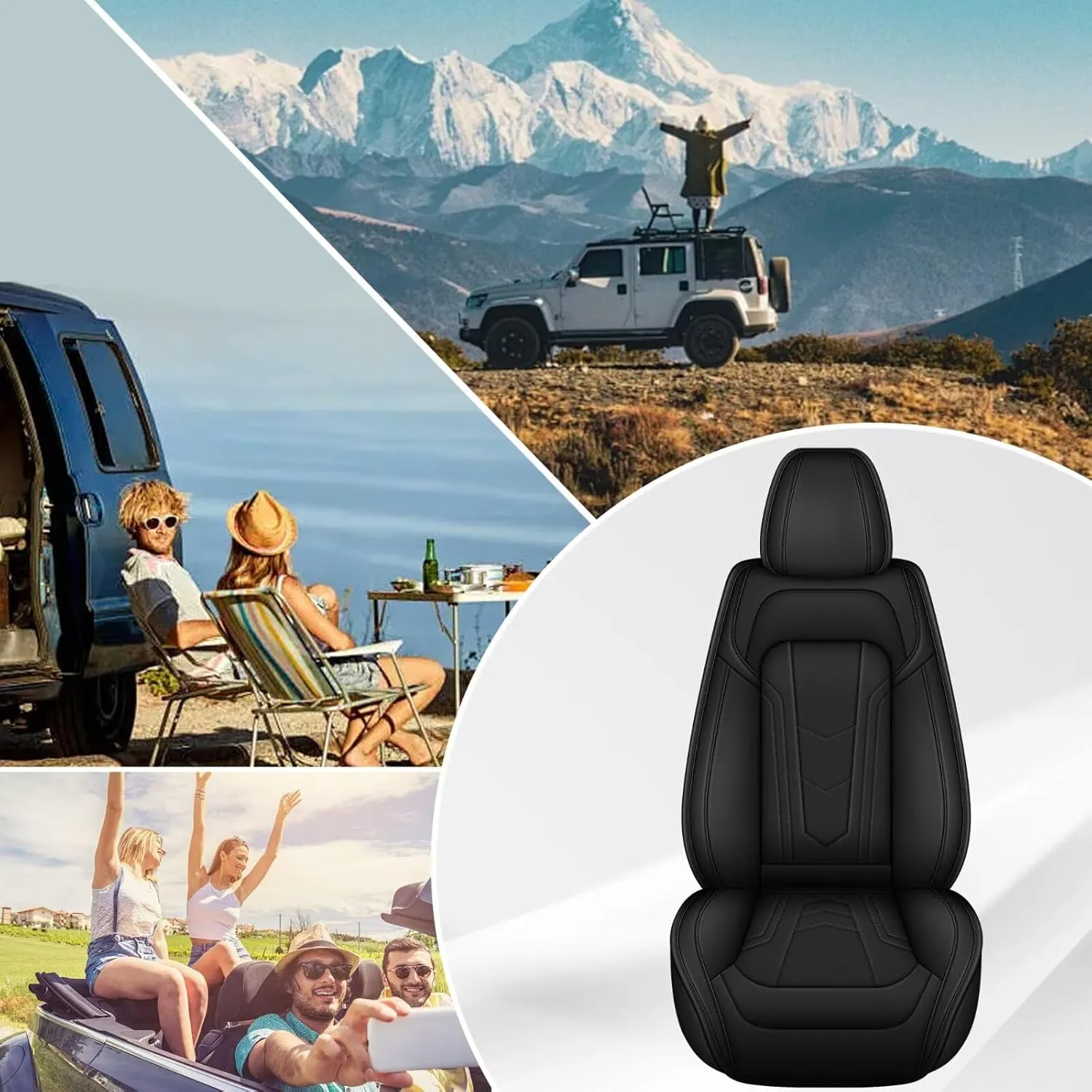2 Front Seat Covers Fit for Jeep Wrangler 2007-2024 2025, Premium Leather Car Seat Covers, Waterproof & Airbag-Compatible Seat Cushion Automotive Seat Protectors(2 Seats, Black)