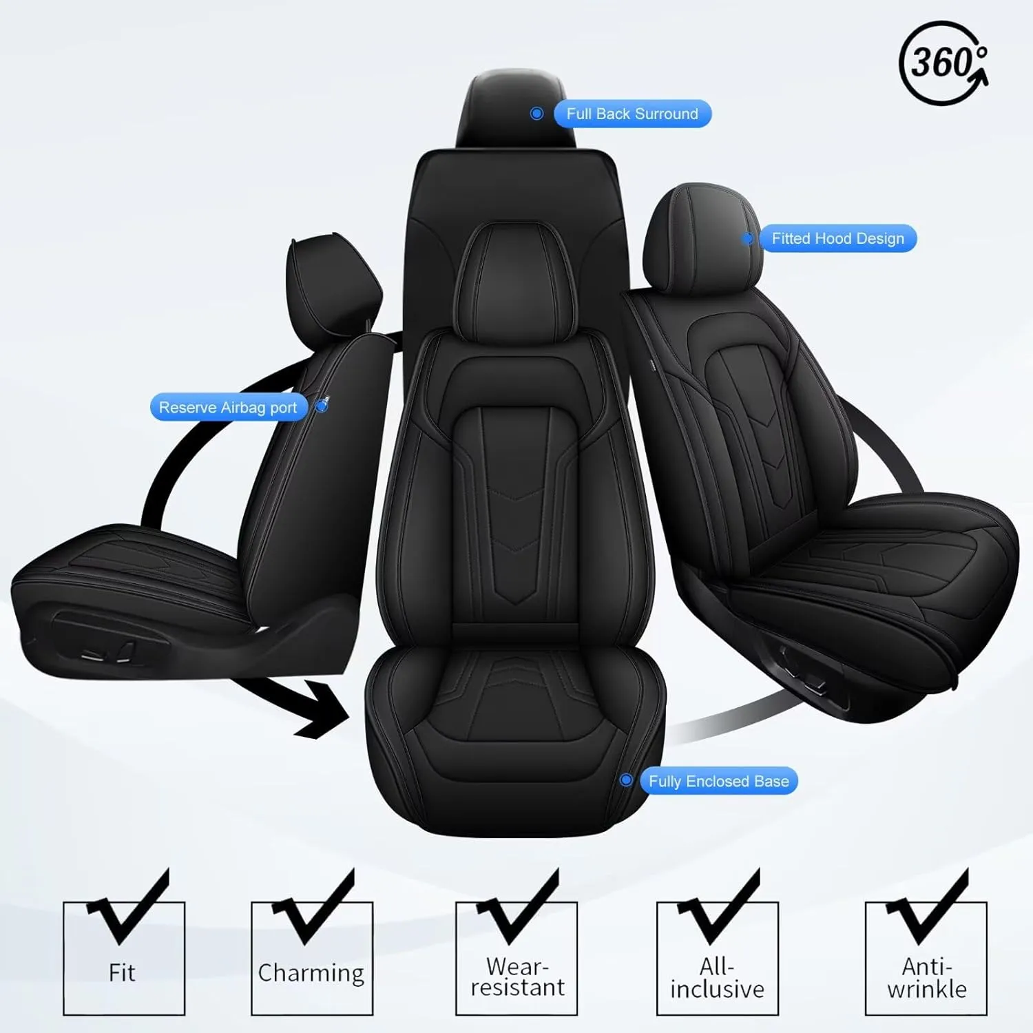 2 Front Seat Covers Fit for Jeep Wrangler 2007-2024 2025, Premium Leather Car Seat Covers, Waterproof & Airbag-Compatible Seat Cushion Automotive Seat Protectors(2 Seats, Black)