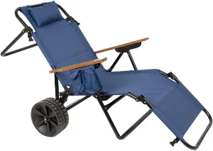 2-in-1 Beach Cart Chair with Integrated Wagon, Foldable Lounge Chair for Outdoor Use, Dark Blue
