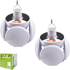 2 in 1 Folding Solar Lamp, Portable Foldable Tent Lamp, Solar USB Rechargeable Hooked Camping Light, for Outdoor Fishing Hiking Emergency Power Outages, (2pcs)